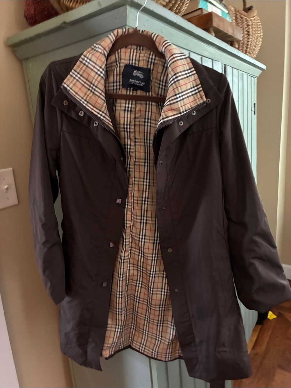 Burberry Brown Trench Coat with Beige Check Lining